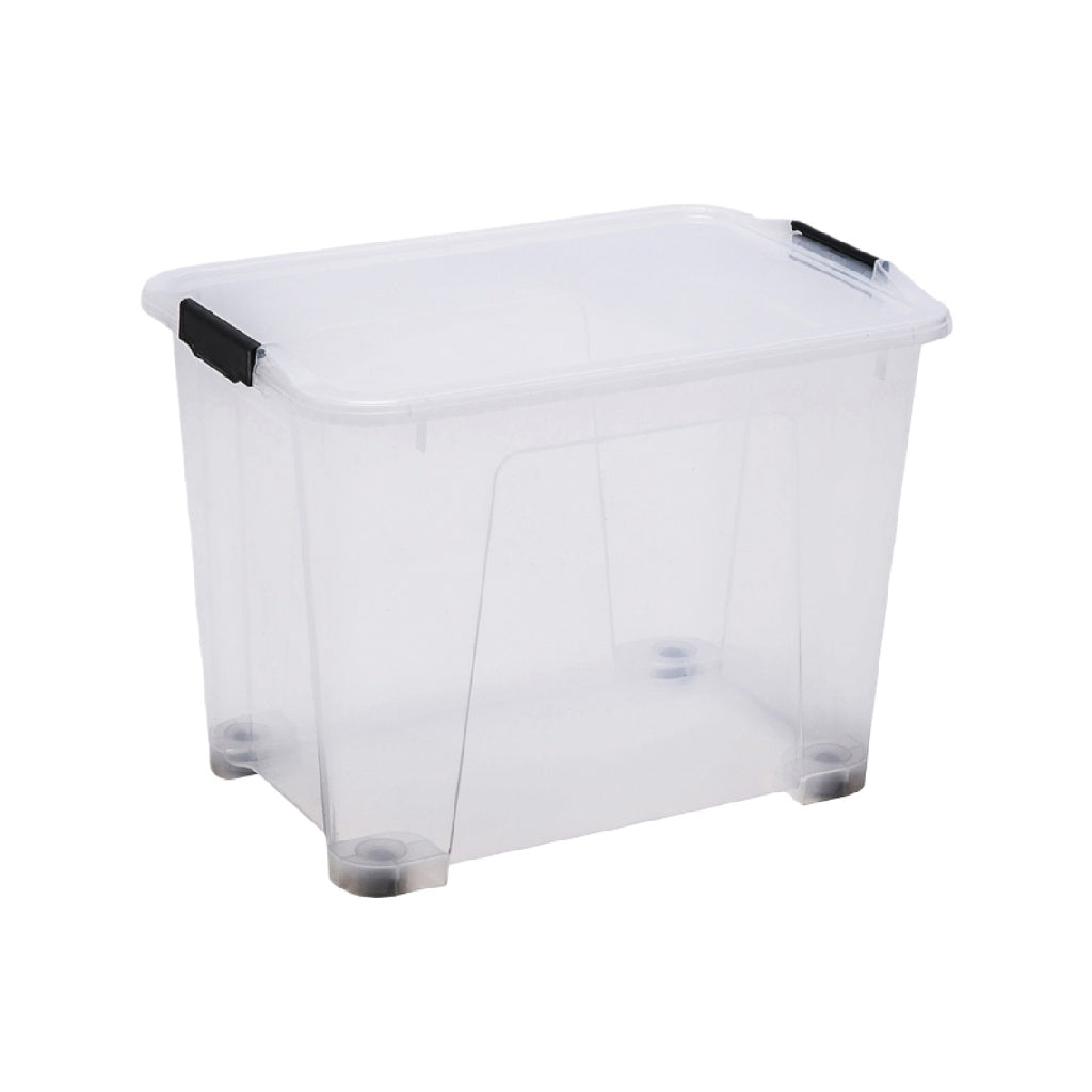 Boîte de rangement transparente avec couvercle et poignées noires